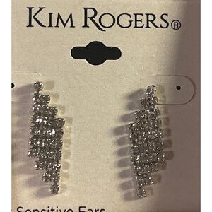 Kim Rogers Silver-Tone Rhinestone Cascade Earrings For Sensitive Ears